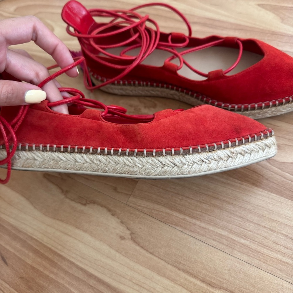 Louis Vuitton Red Suede Lace Up Espadrille Flats - Picture 11 of 14